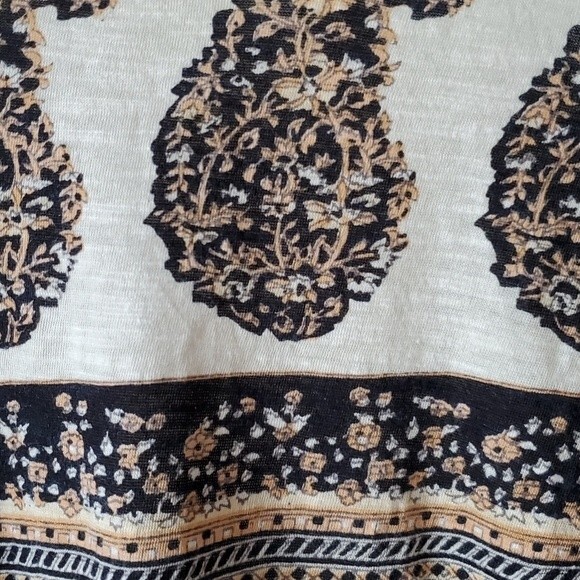 FREE PEOPLE PUFF SLEEVE PAISLEY COTTON KNIT TOP SIZE SMALL BOHO BLACK CREAM - Picture 6 of 11